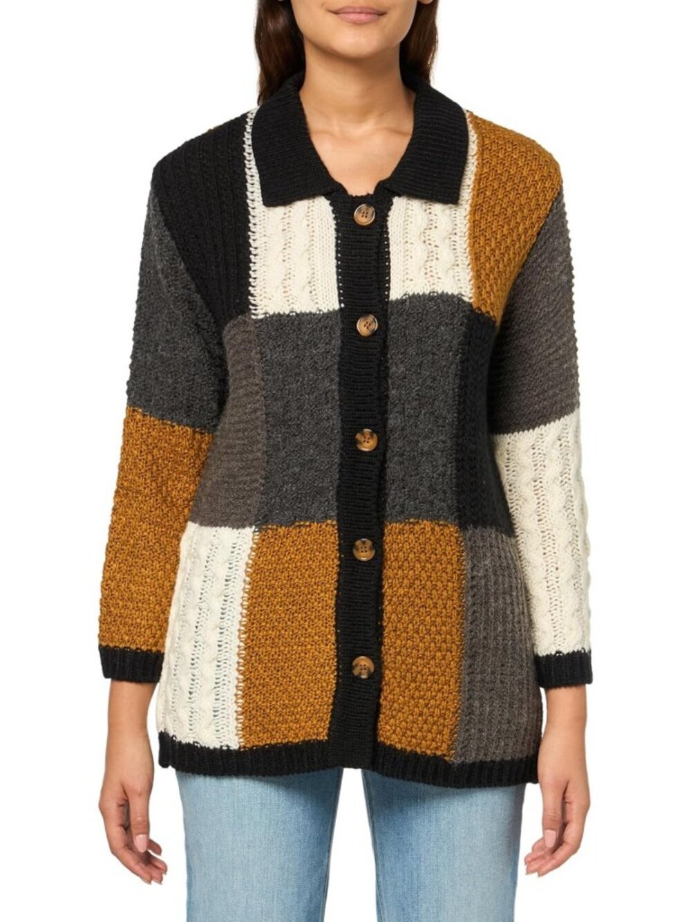 Cozy Women's Button Front Sweater Cardigan with Three-Quarter Sleeves & Drop